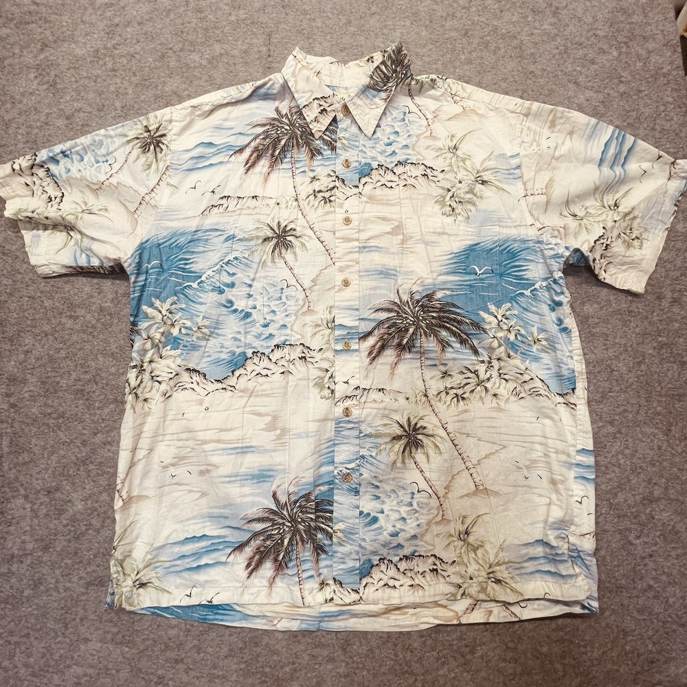 Cooke Street Honolulu Men's 2XL Hawaiian Beach Palm Tree Shirt 100% Cotton